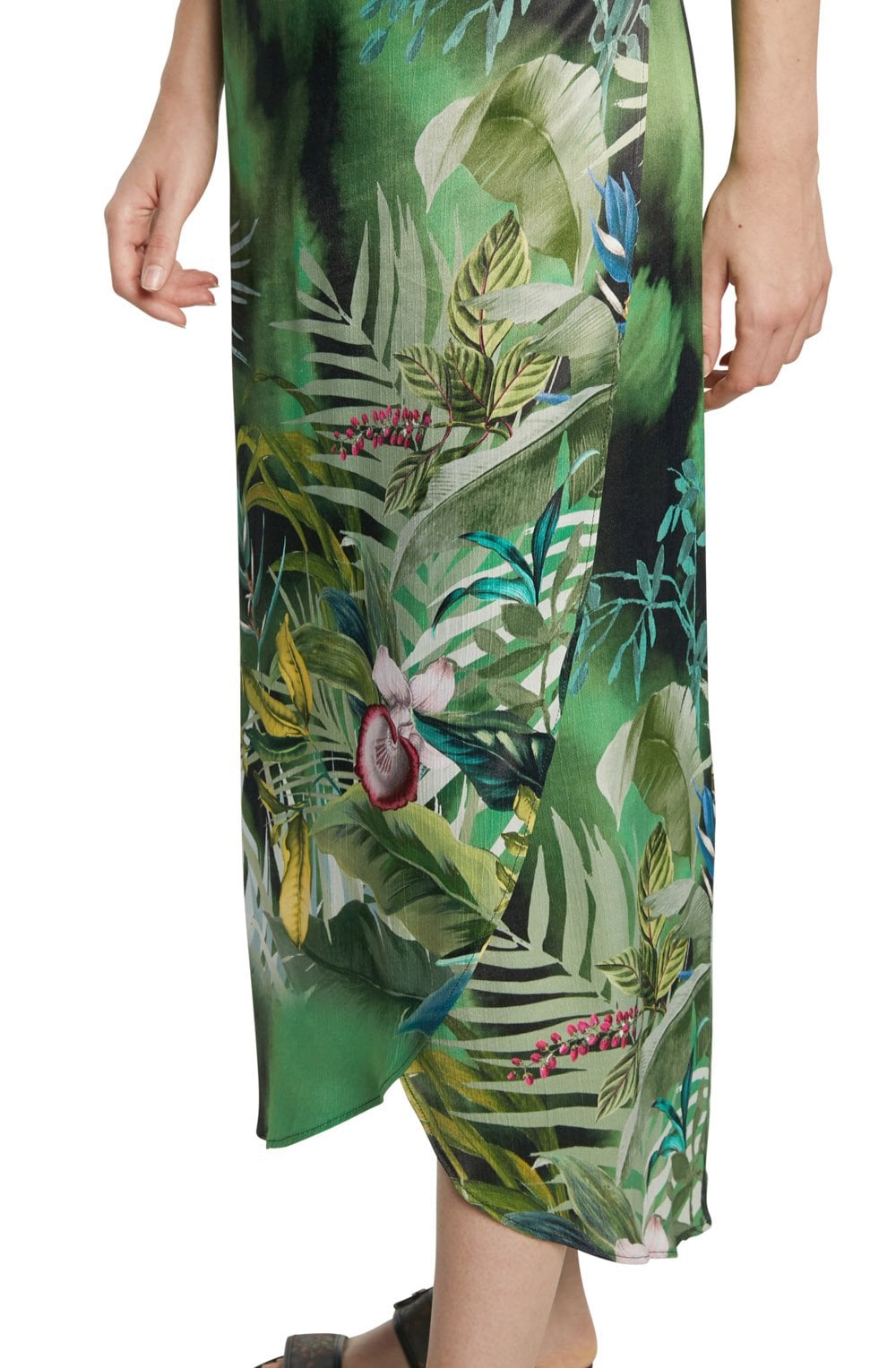 Green Tropical Print Maxi Dress