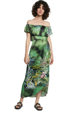 Green Tropical Print Maxi Dress