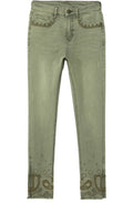 Khaki Embroidered Detail Jeans