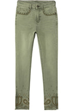 Khaki Embroidered Detail Jeans