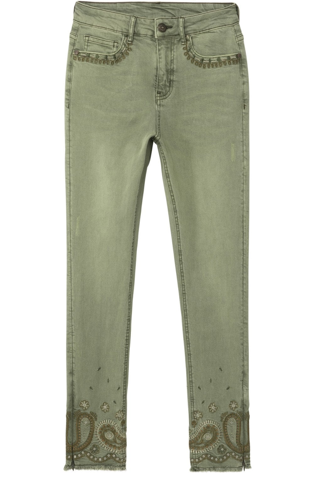 Khaki Embroidered Detail Jeans