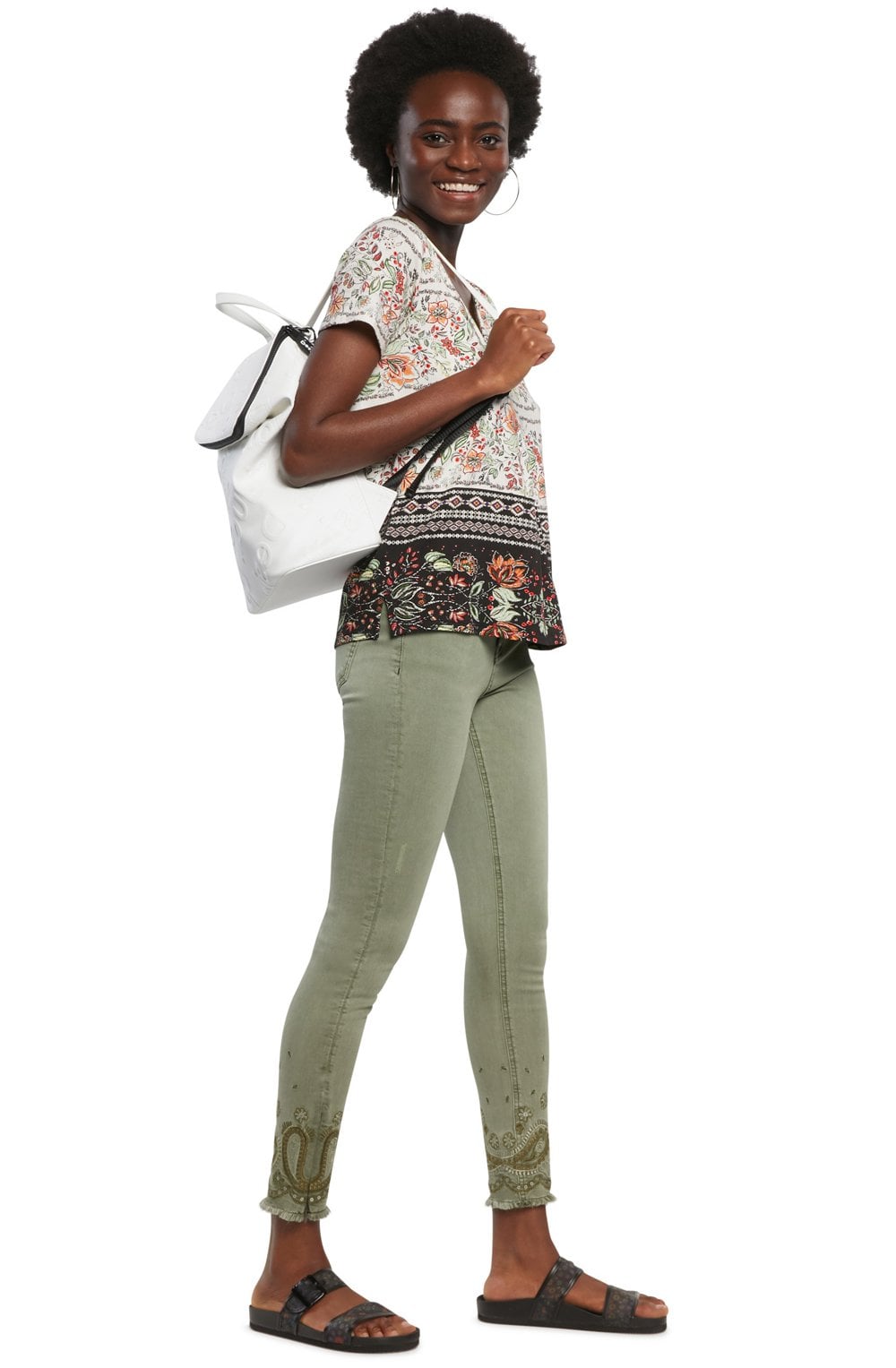 Khaki Embroidered Detail Jeans
