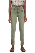 Khaki Embroidered Detail Jeans