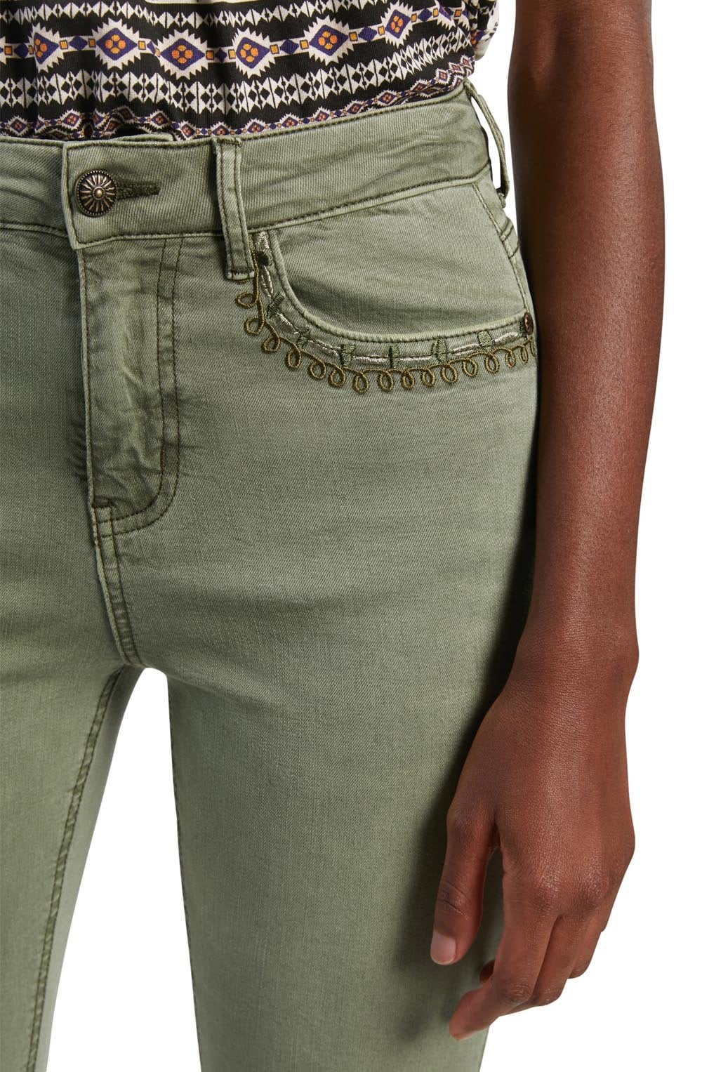Khaki Embroidered Detail Jeans