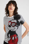 Mickey Mouse White and Navy Striped T Shirt