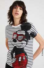 Mickey Mouse White and Navy Striped T Shirt