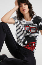 Mickey Mouse White and Navy Striped T Shirt