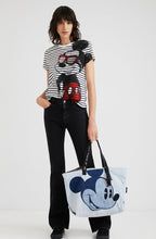 Mickey Mouse White and Navy Striped T Shirt