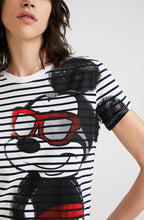 Mickey Mouse White and Navy Striped T Shirt