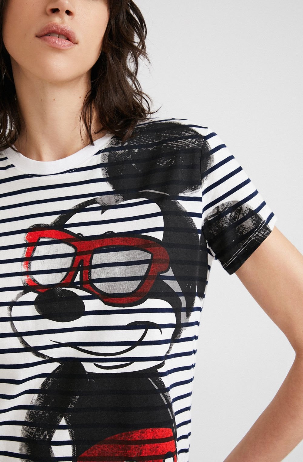 Mickey Mouse White and Navy Striped T Shirt
