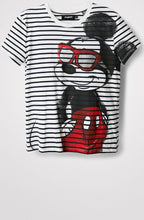 Mickey Mouse White and Navy Striped T Shirt