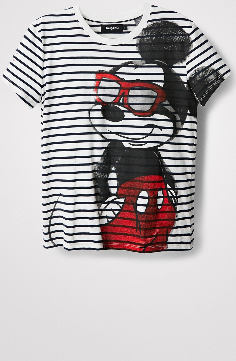 Mickey Mouse White and Navy Striped T Shirt