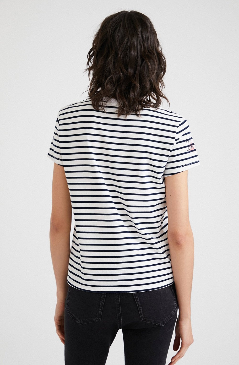 Mickey Mouse White and Navy Striped T Shirt