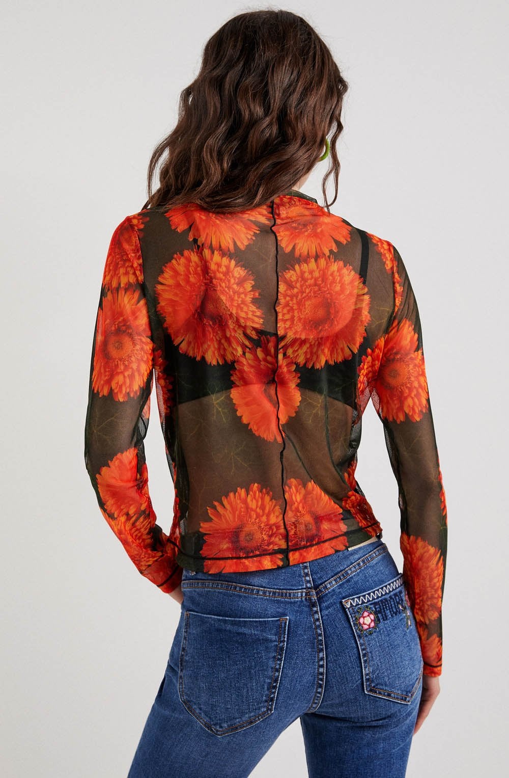 Orangery Floral Print Sheer Top
