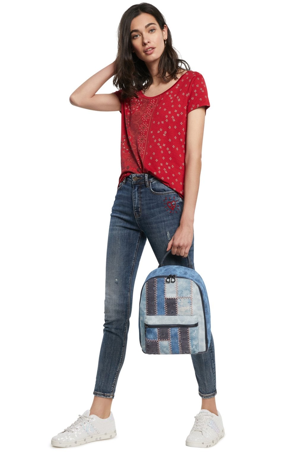 Red Jersey Patterned T Shirt