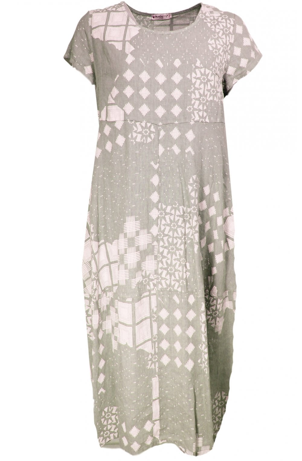 Beige Patterned Linen Dress