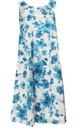 Blue & White Floral Linen Dress