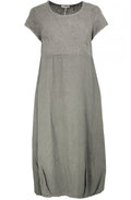 Embroidered Grey Linen Dress