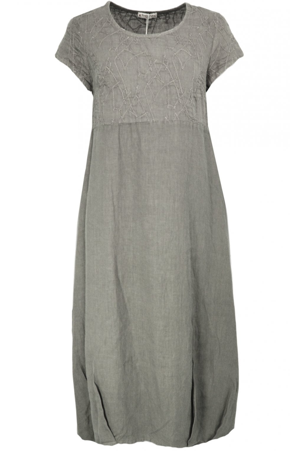 Embroidered Grey Linen Dress