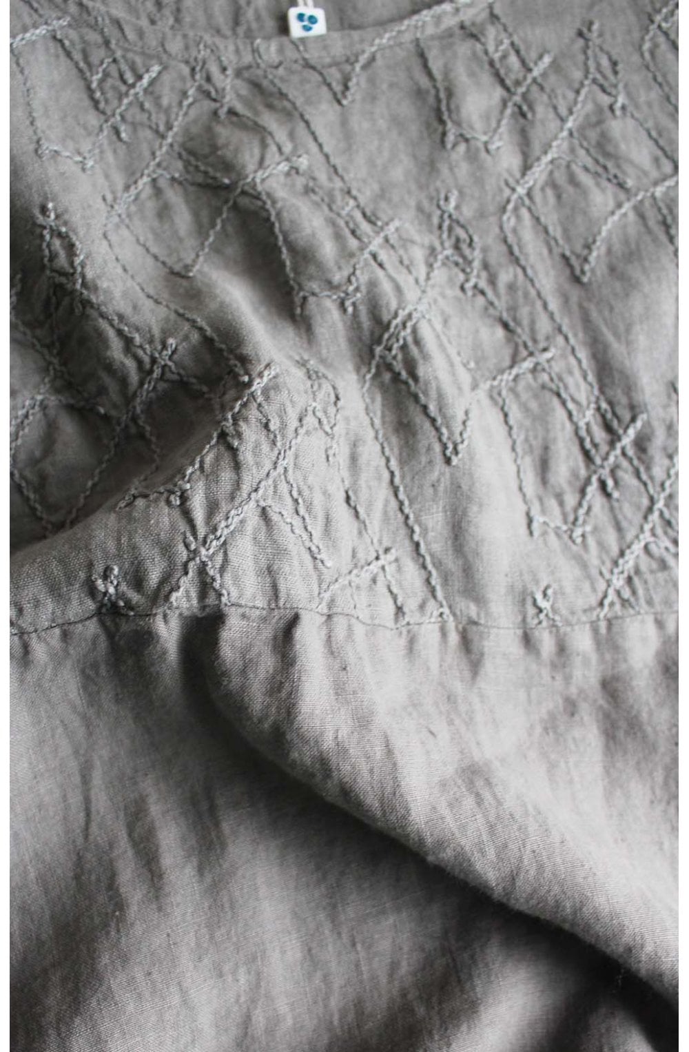 Embroidered Grey Linen Dress