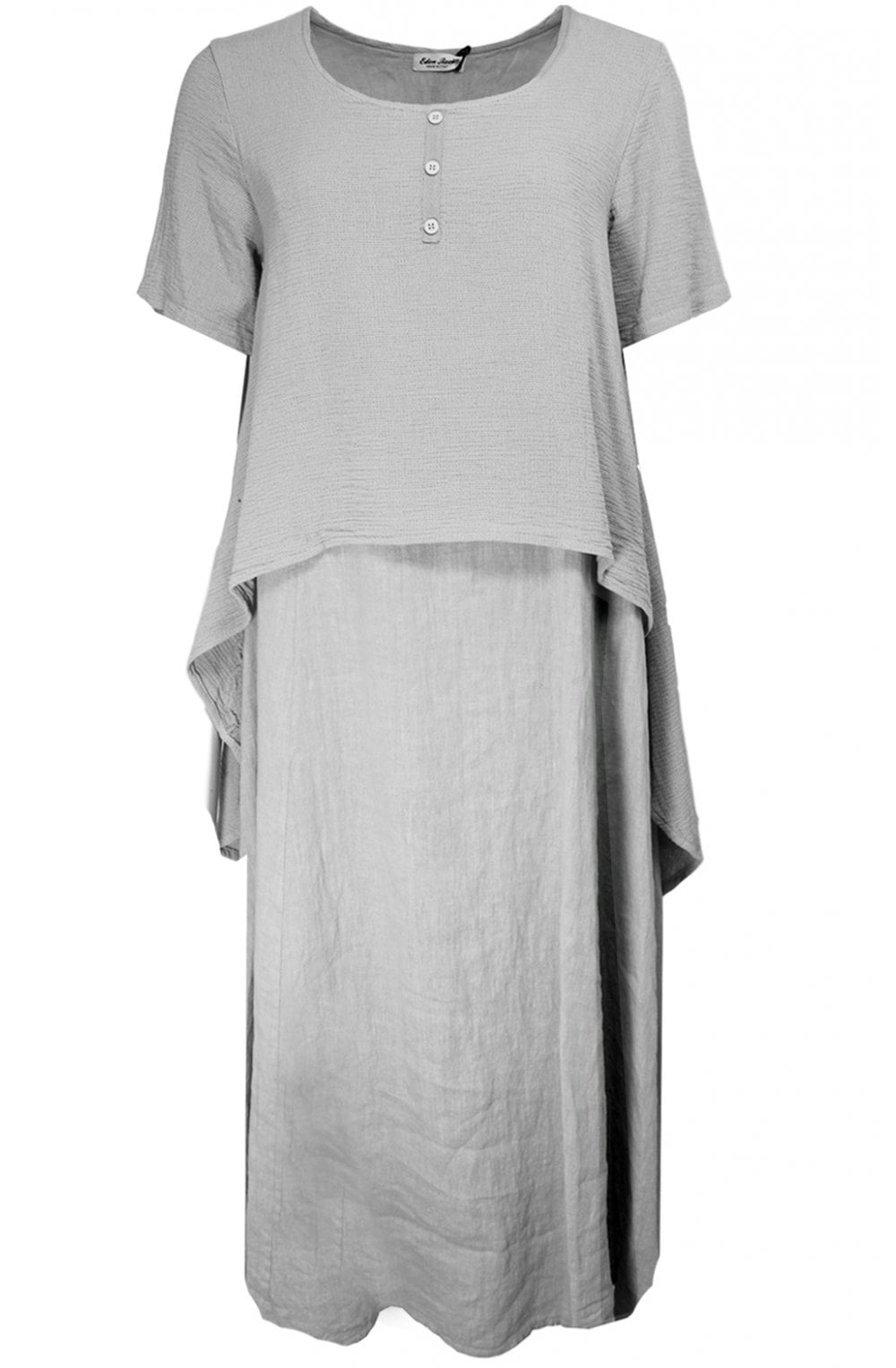 Grey Layered Linen Dress