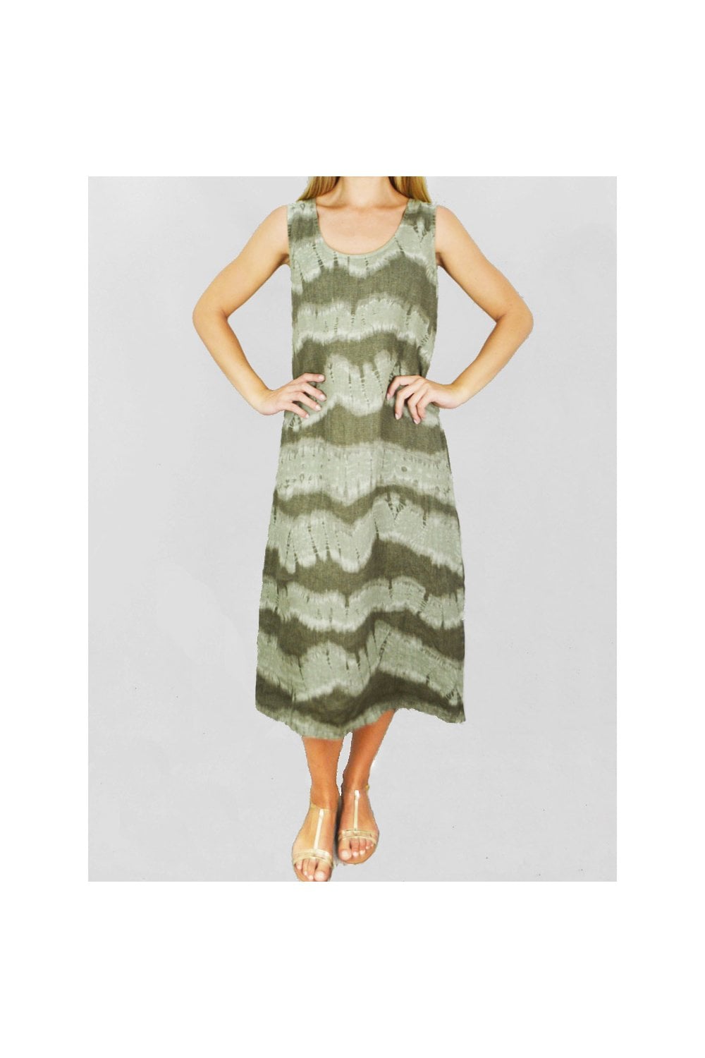 Khaki Tie Dye Linen Dress
