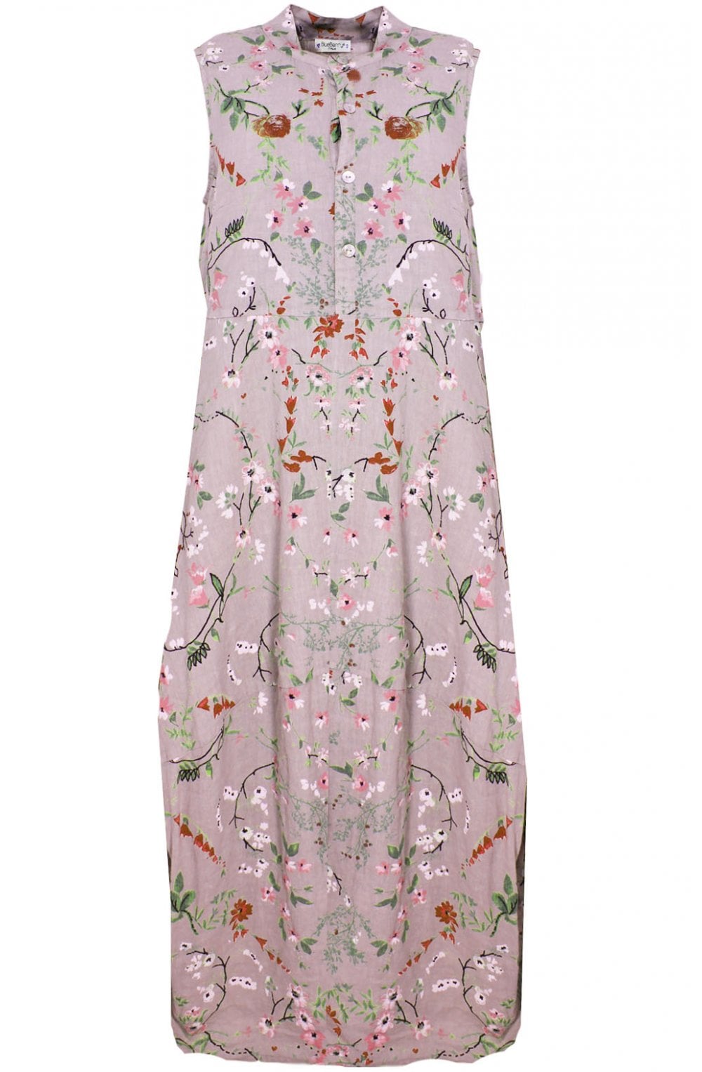 Leaf Beige Floral Linen Dress