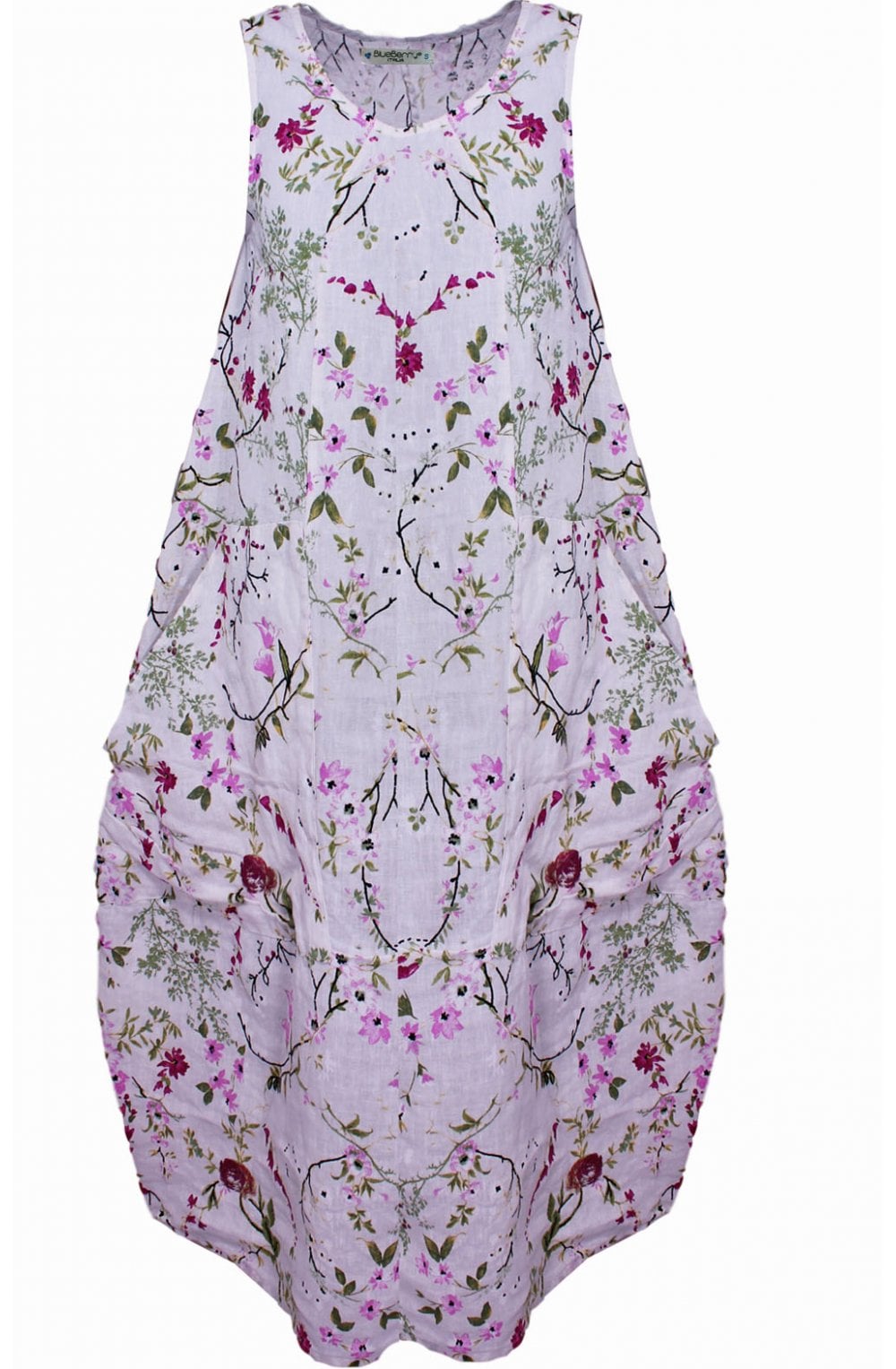 Leaf White Floral Linen Dress