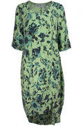 Lime Floral Print Linen Dress