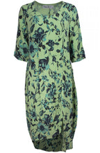 Lime Floral Print Linen Dress