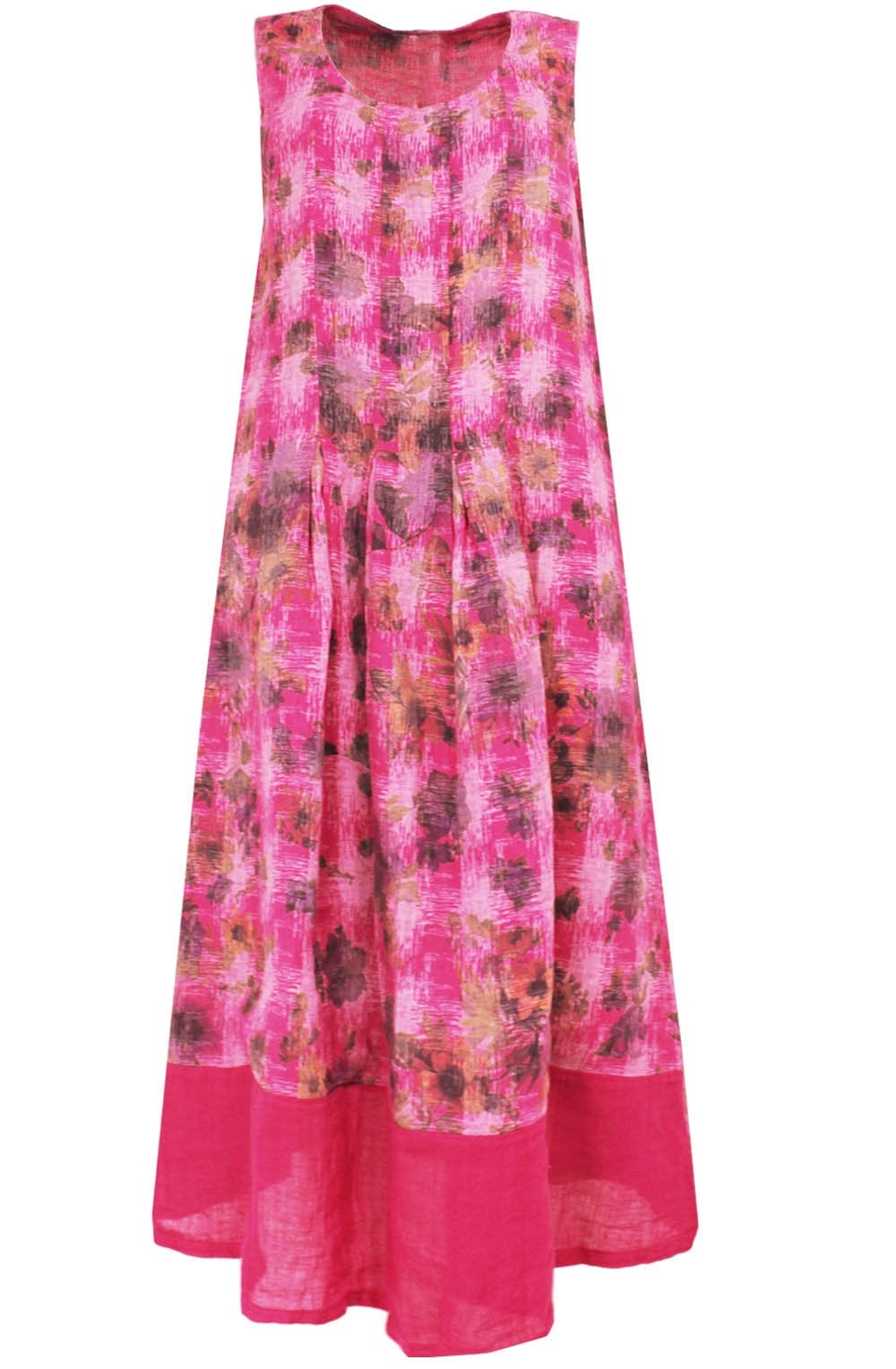 Pink Floral Linen Dress