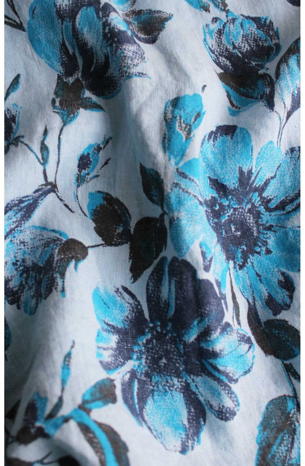 Sky Blue Floral Linen Dress