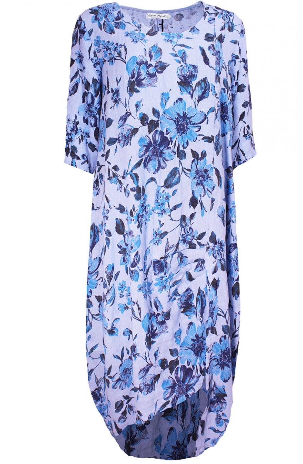 Sky Floral Print Linen Dress