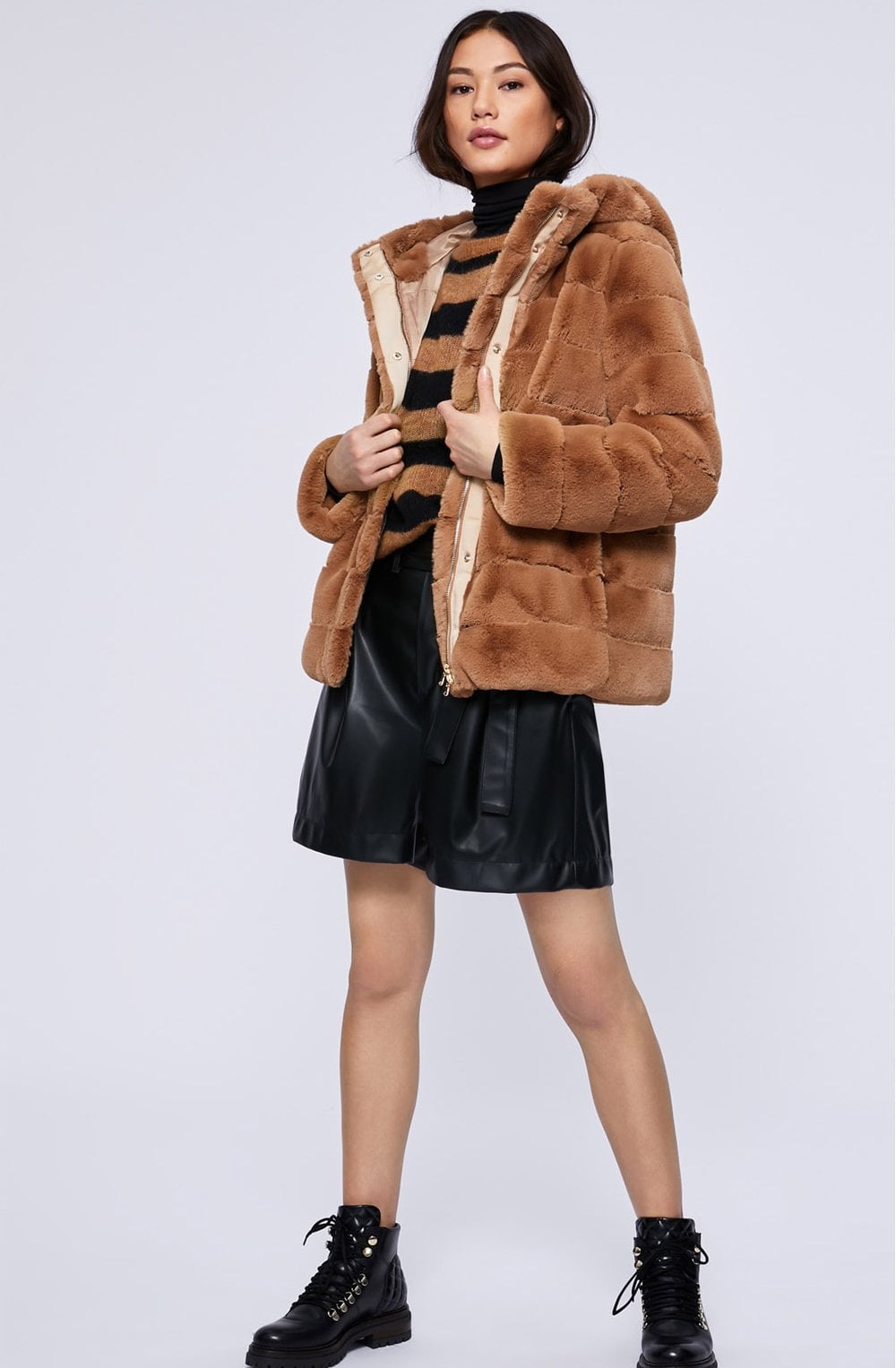 Camel Faux Fur Coat