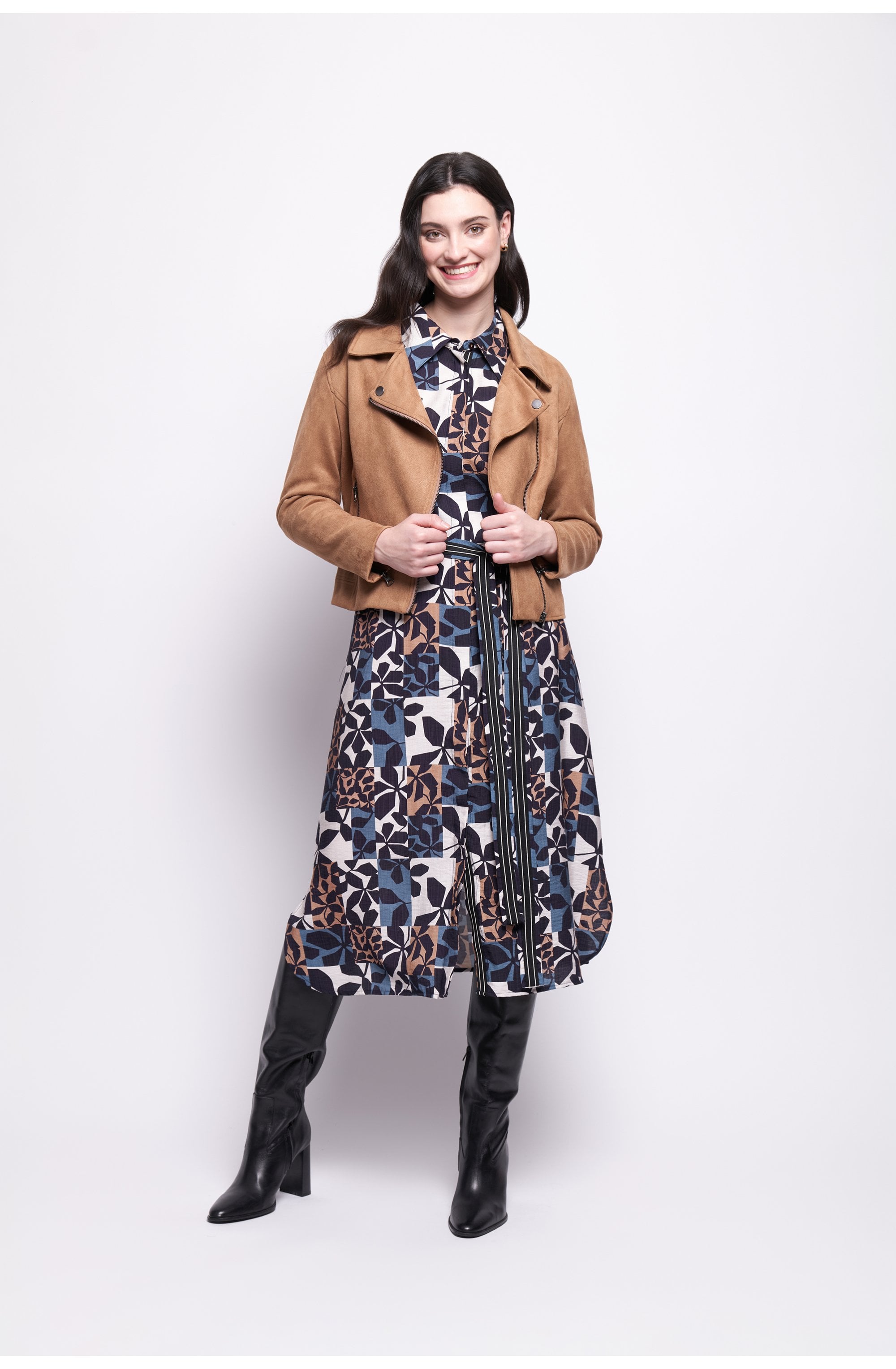 Biscuit Suede Effect Biker Jacket