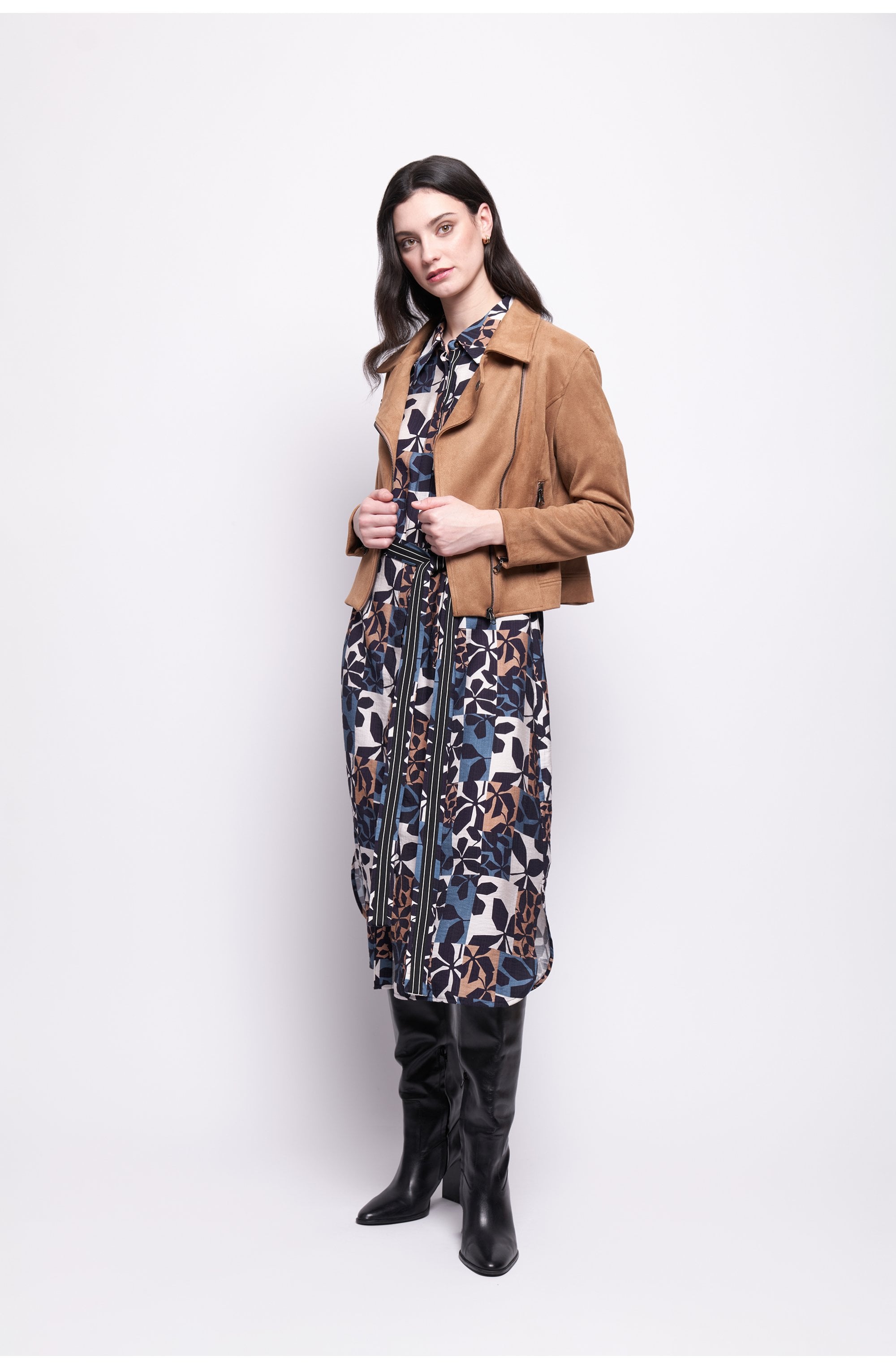 Biscuit Suede Effect Biker Jacket