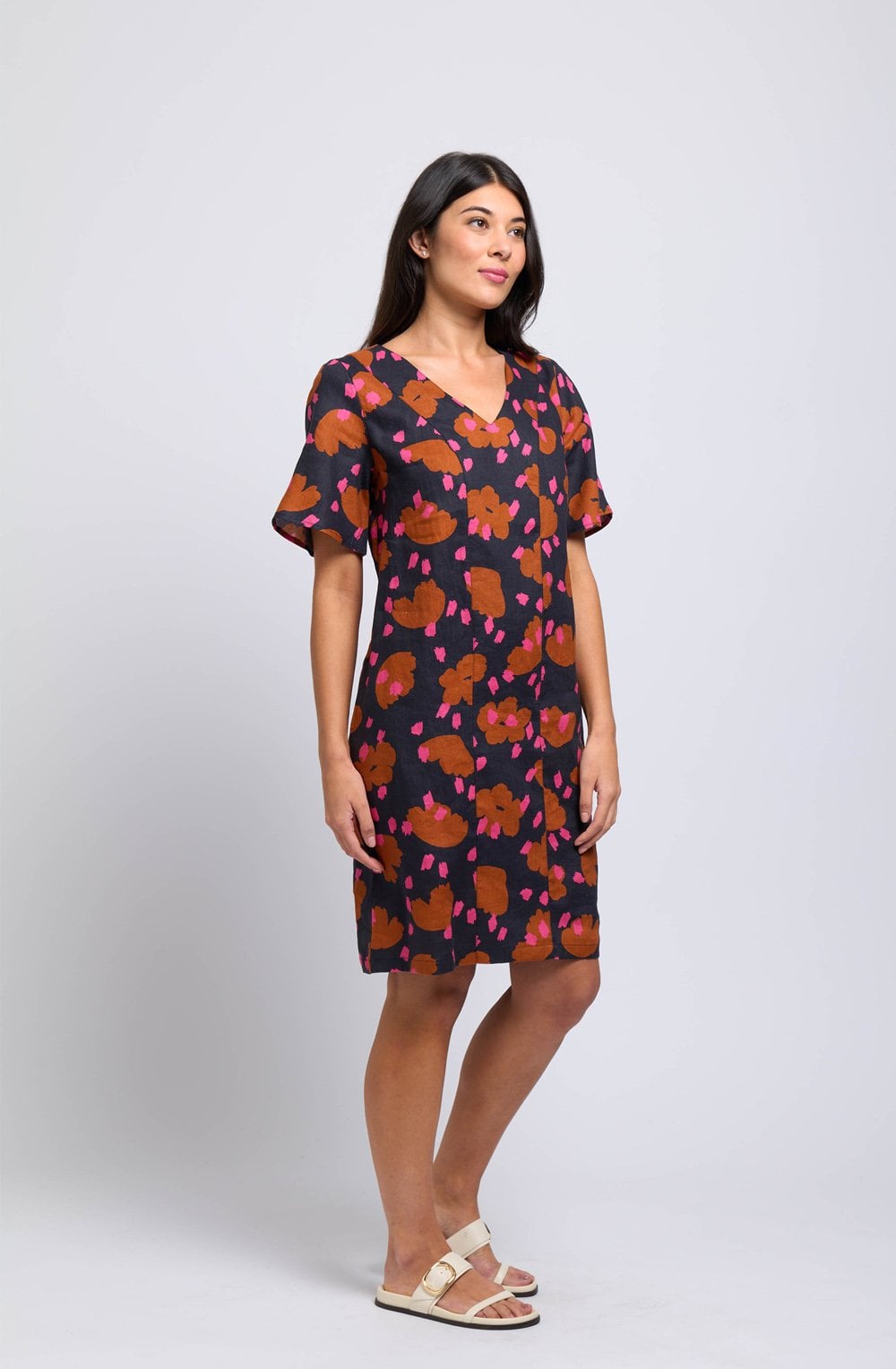 Confetti Runway Short Sleeved Linen Dress