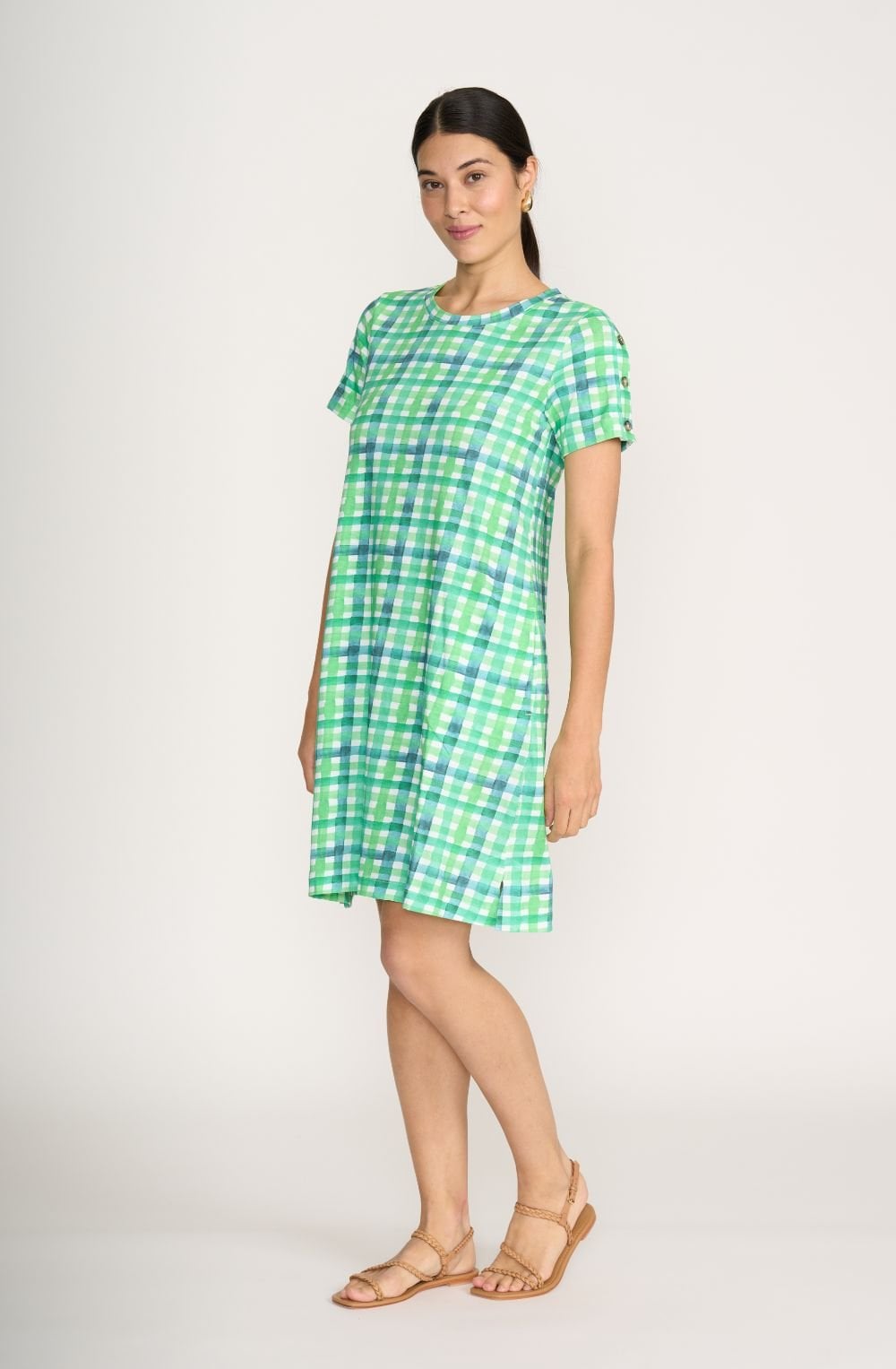 Green Check Print Dress