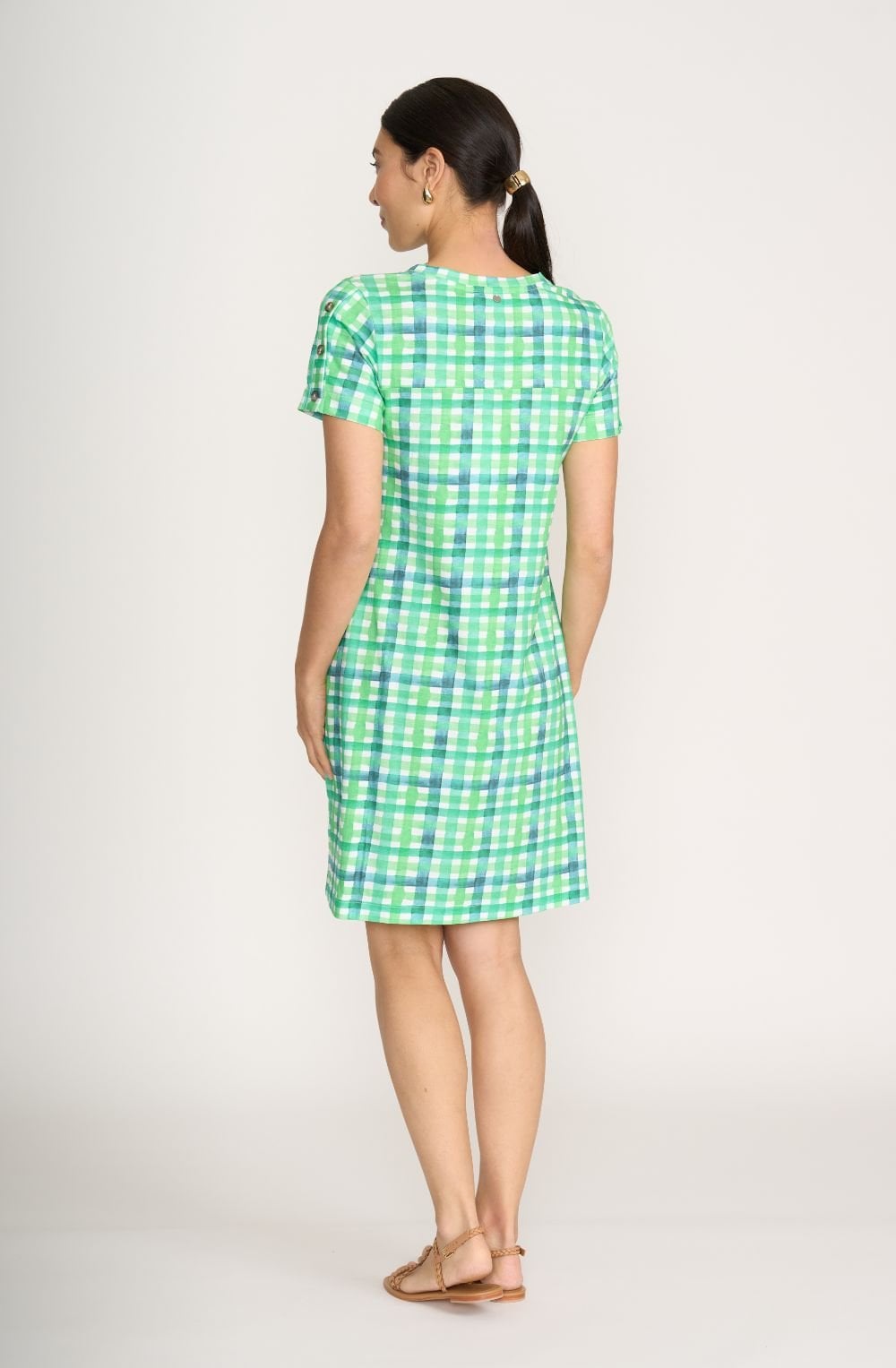 Green Check Print Dress