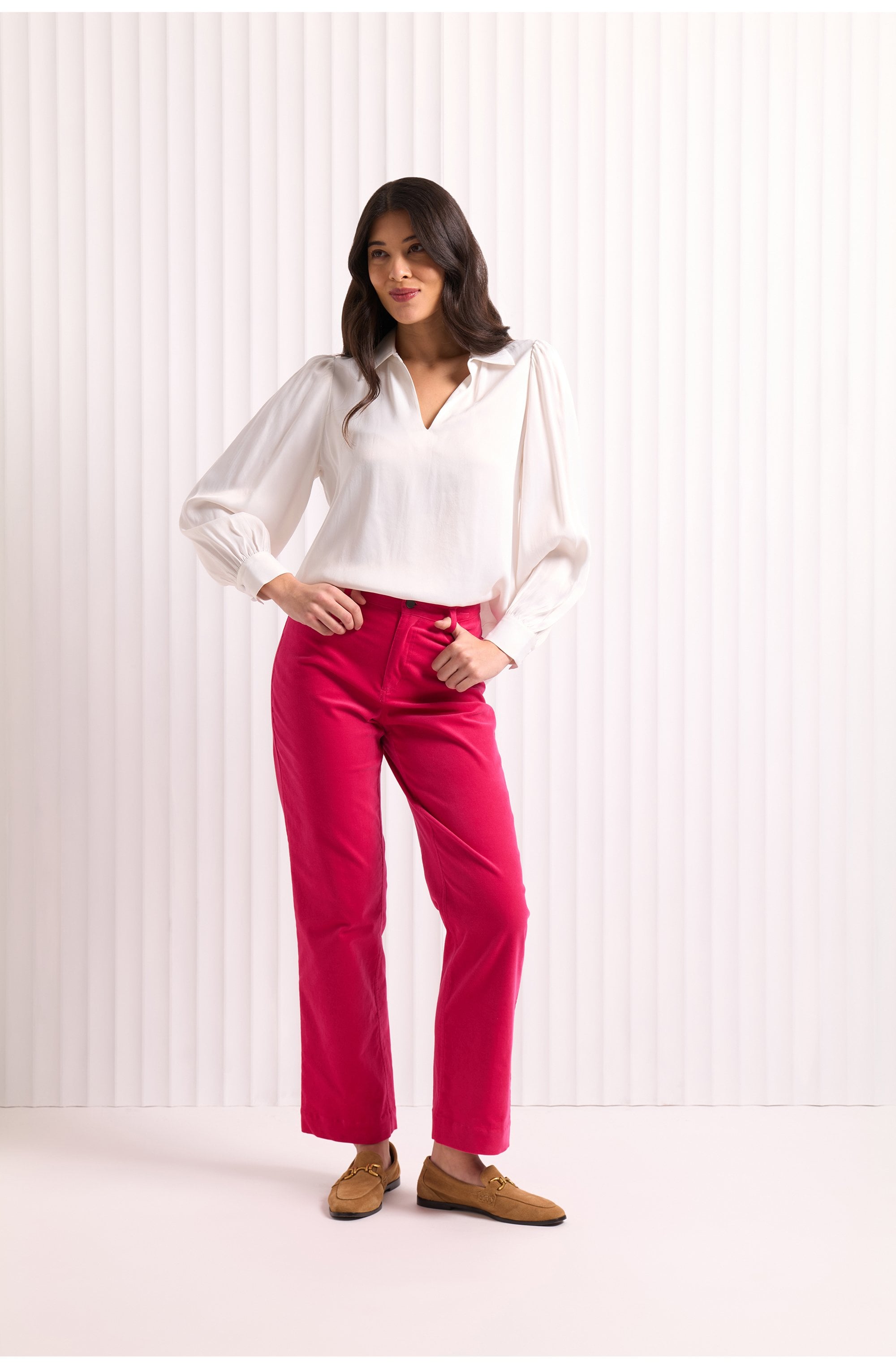 Hot Pink Fancy Pants Velvet Straight Trousers
