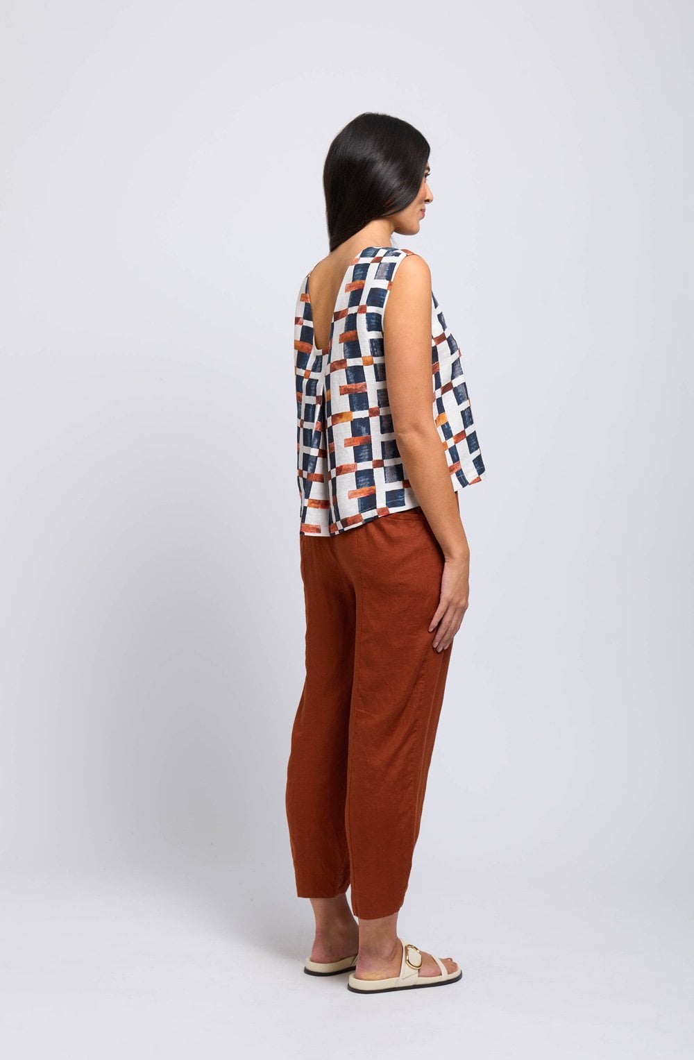 Off Grid Only Natural Back Detail Linen Top