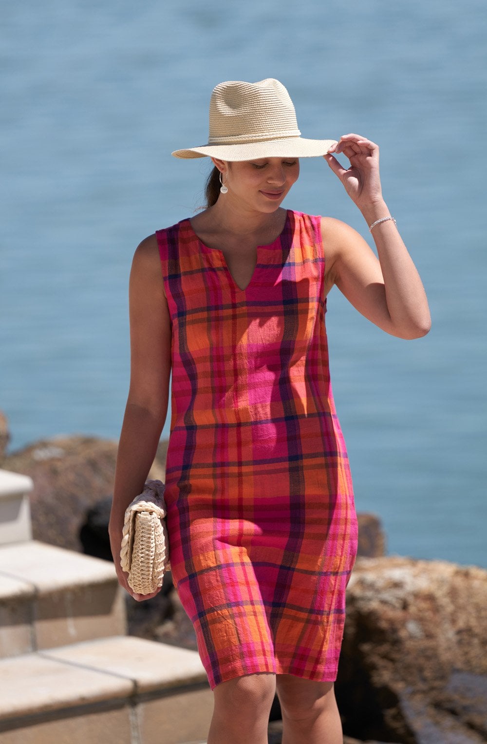 Pink Check Sunsational V Neck Dress