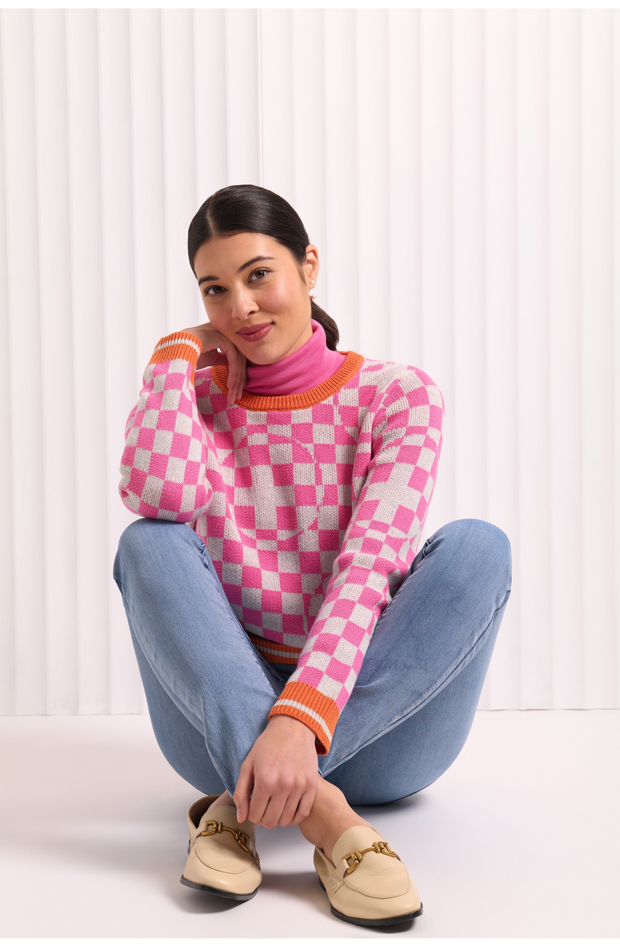 Pink Checker Super Power Sweater