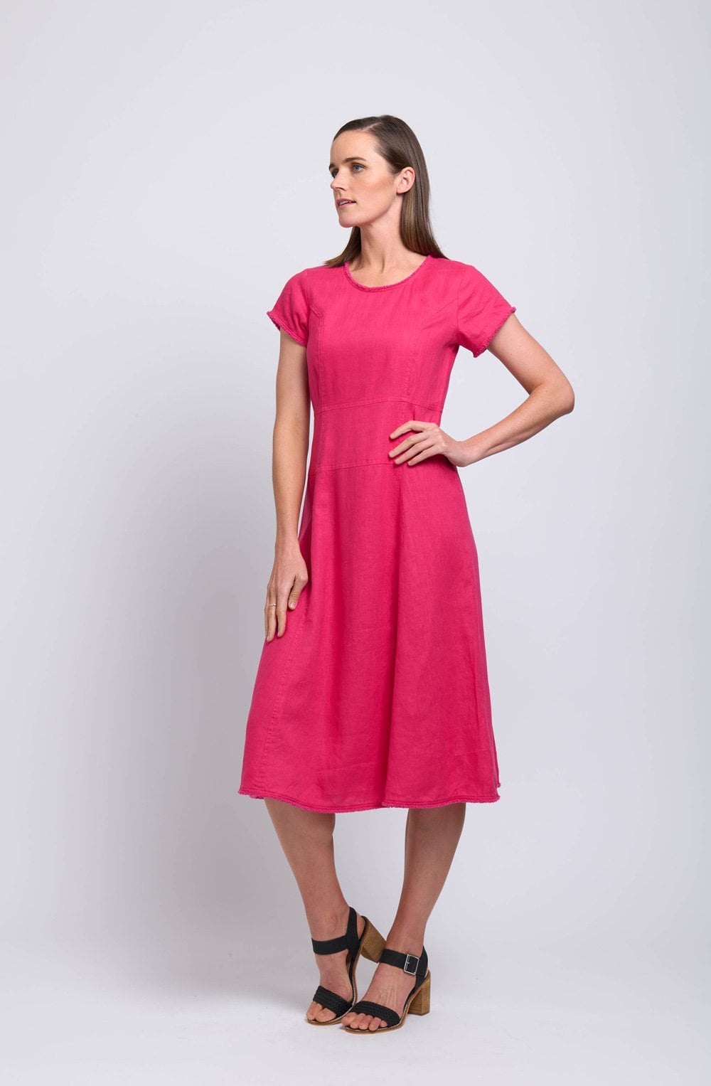 Pink Fringe Event Shaped Linen Dress