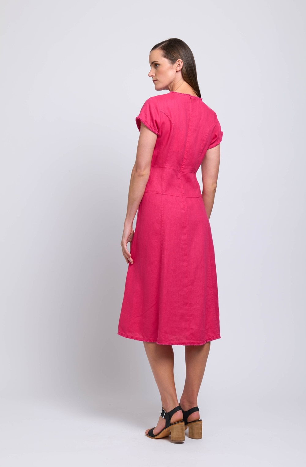 Pink Fringe Event Shaped Linen Dress