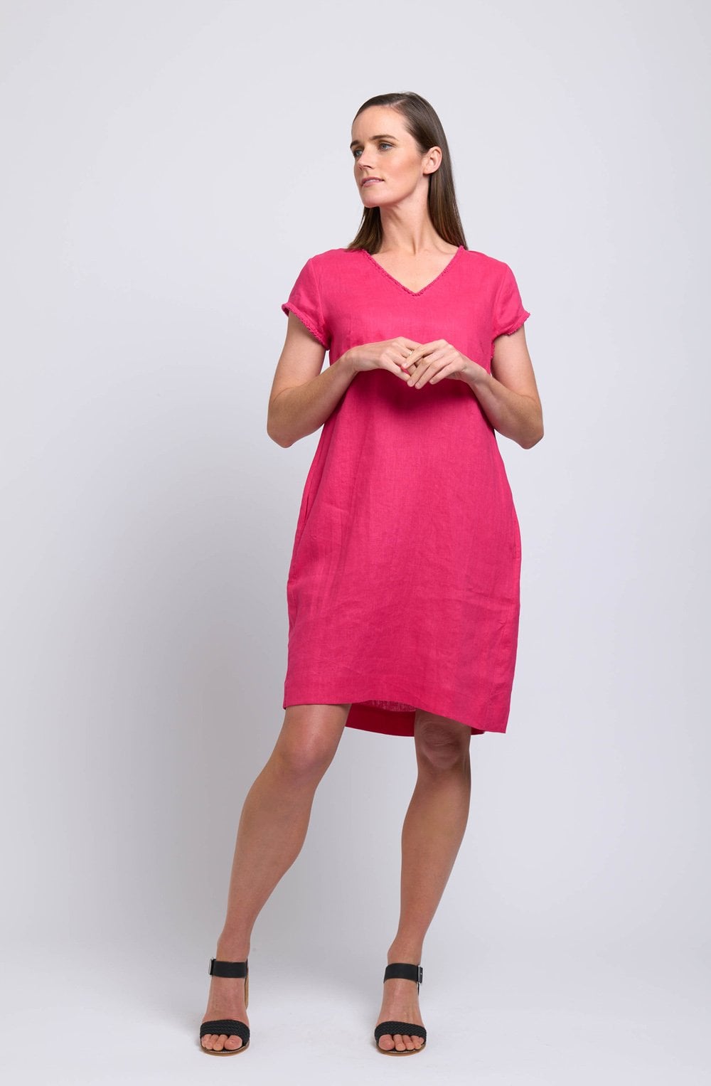 Pink Fringe Festival A Line Linen Dress