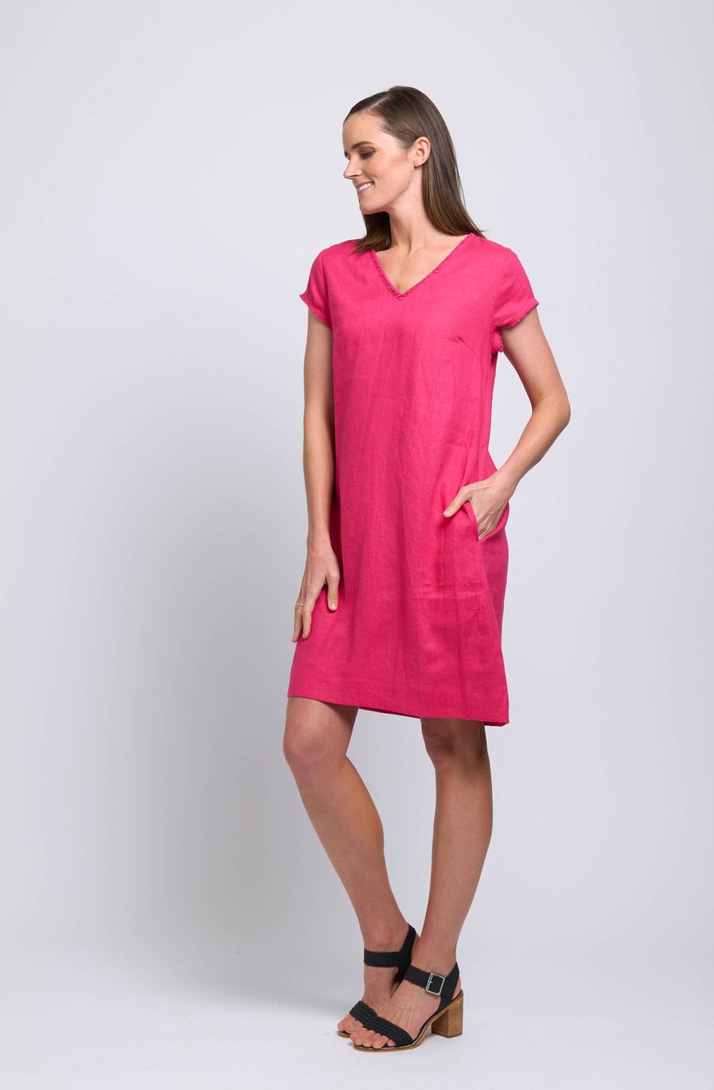Pink Fringe Festival A Line Linen Dress