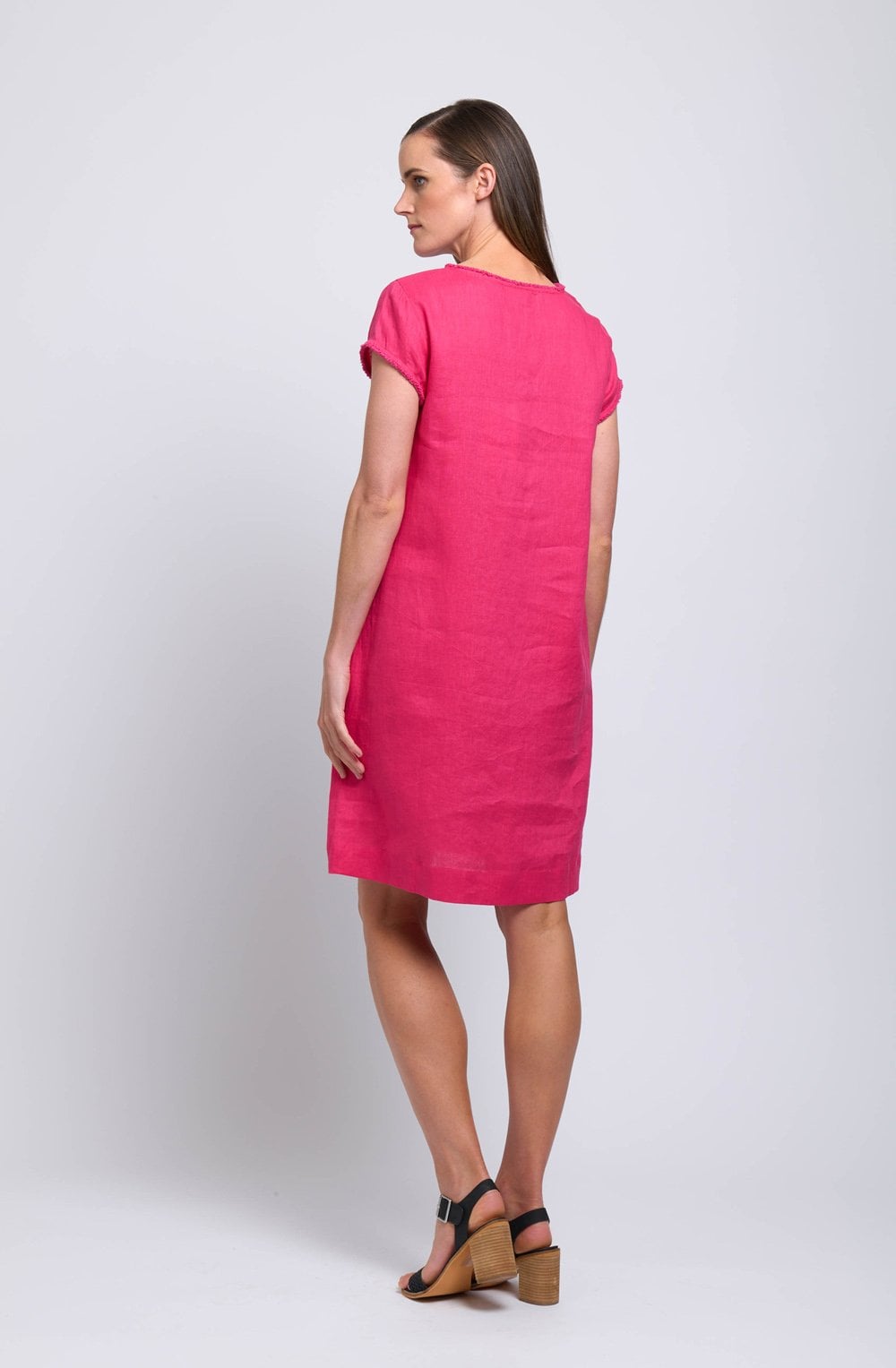 Pink Fringe Festival A Line Linen Dress