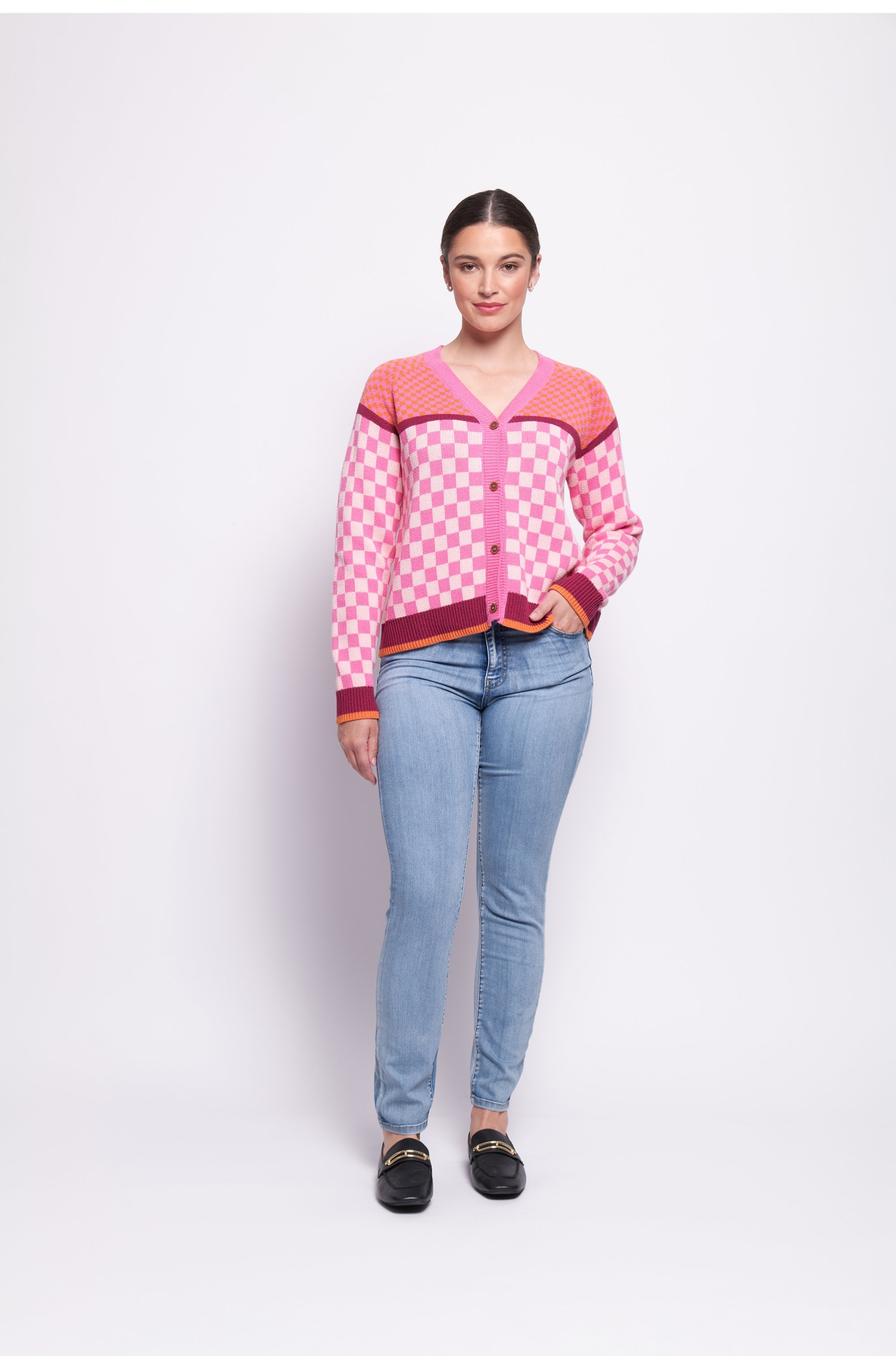 Pink Mix Checkmate Cardigan