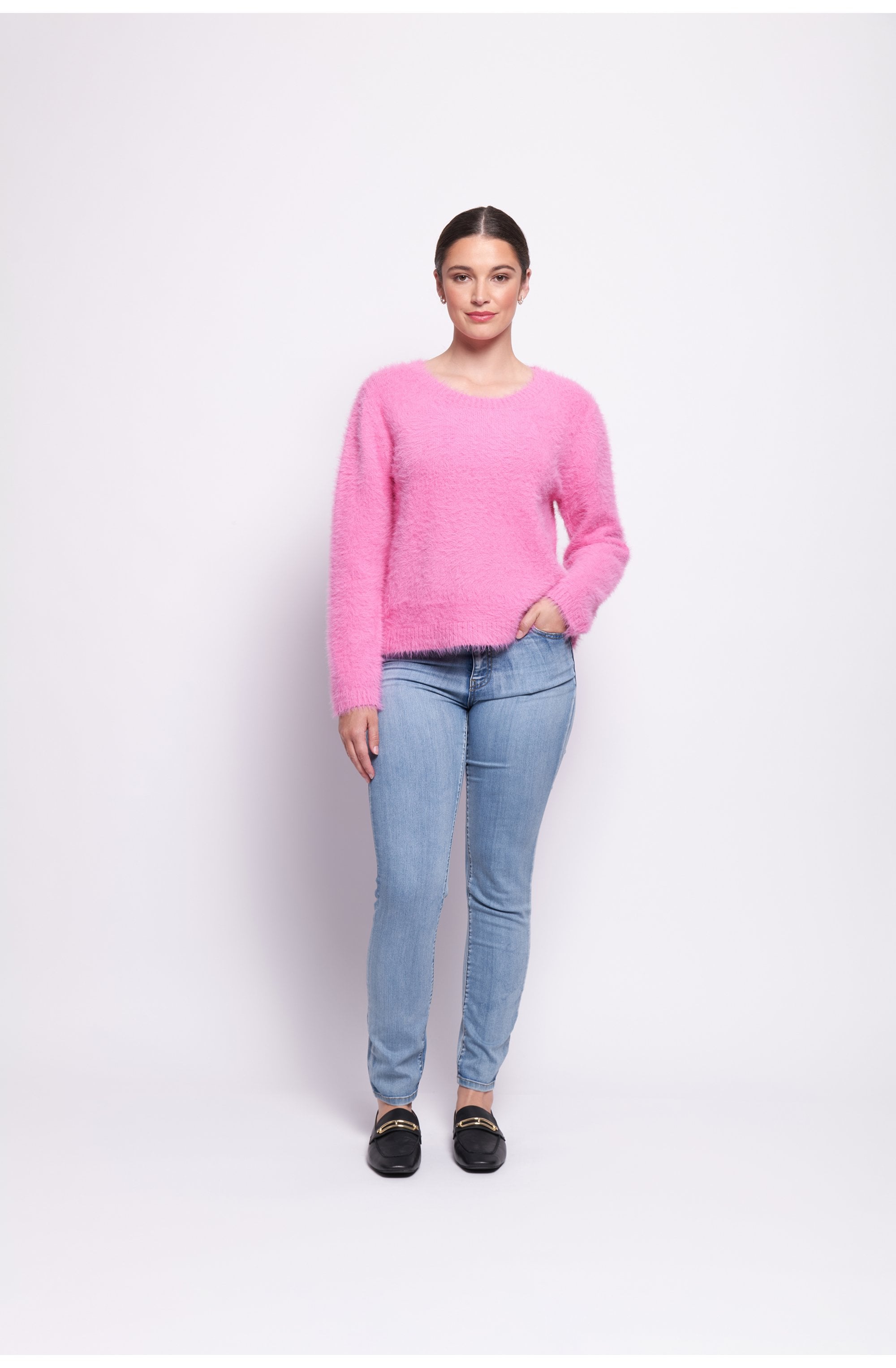 Thrift Pink Top Bird Fluffy Yarn Jumper